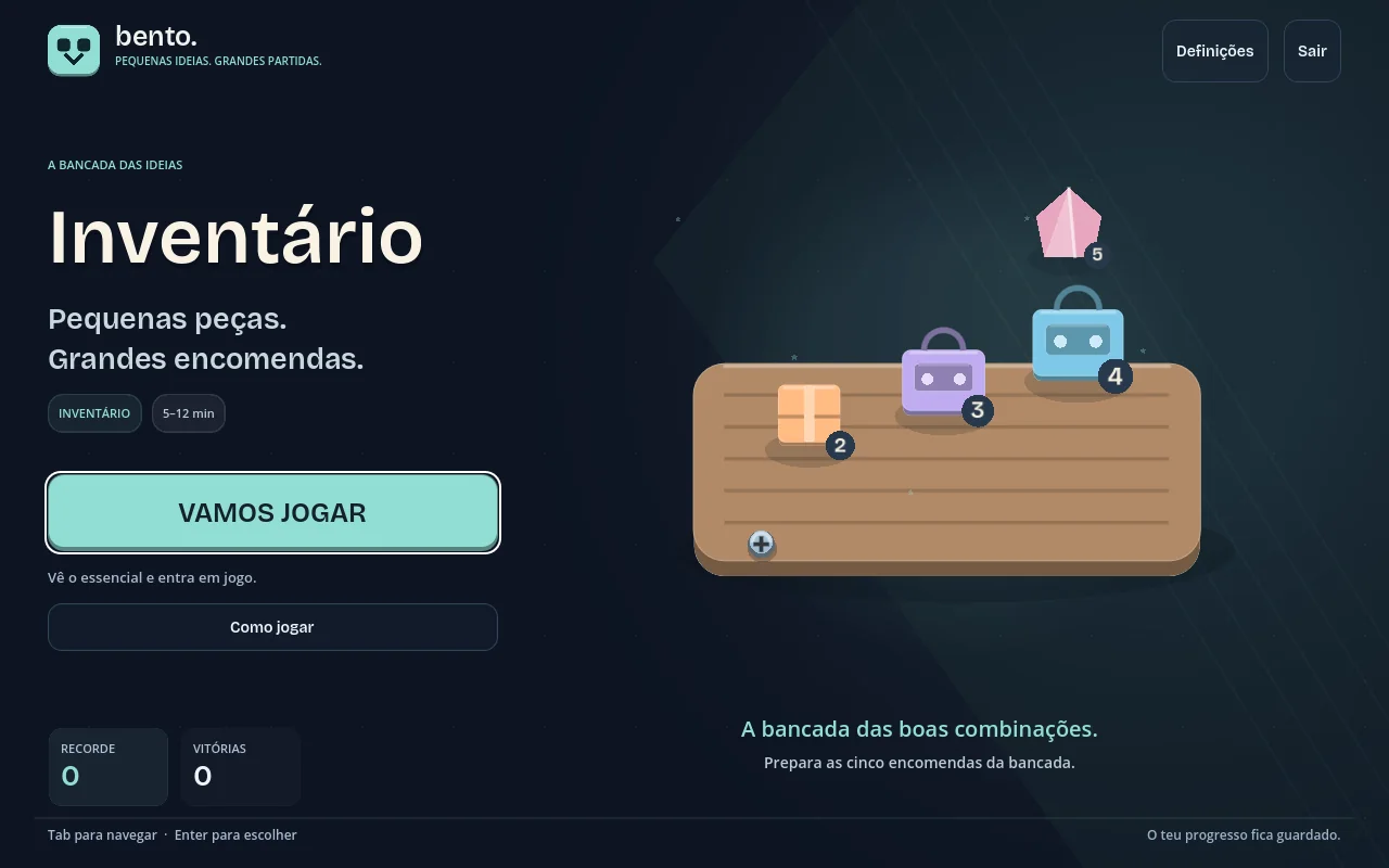 Ecrã inicial de Bento Inventário