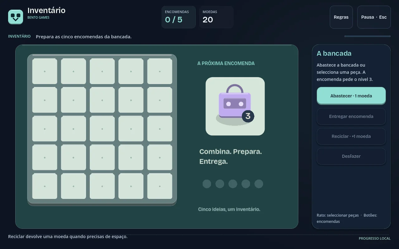 Bento Inventário a meio de um jogo